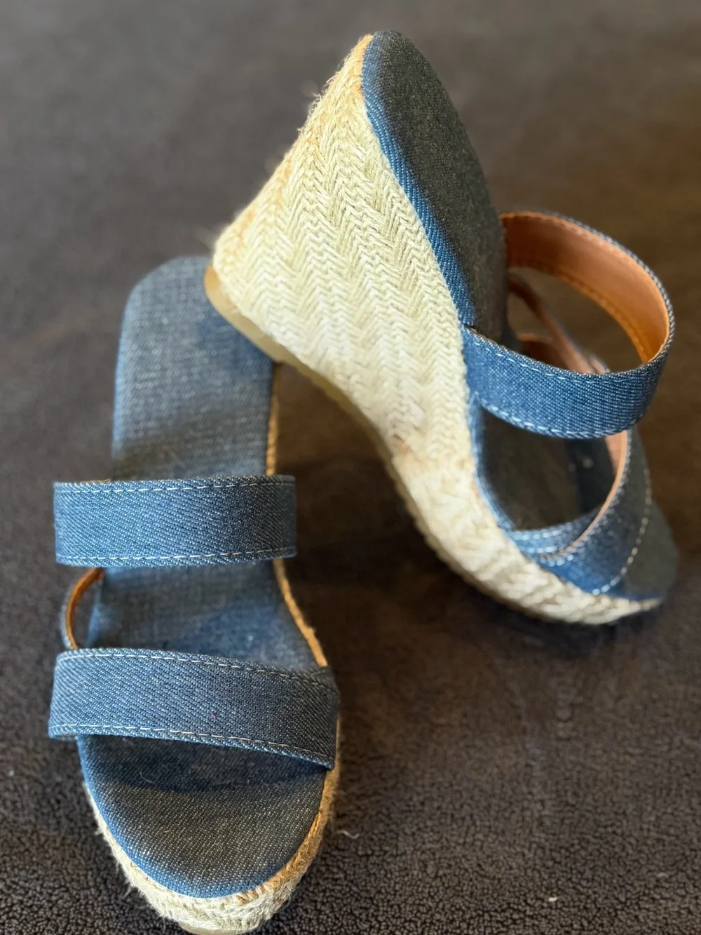 Denim Espadrille Wedge Sandals - Blue